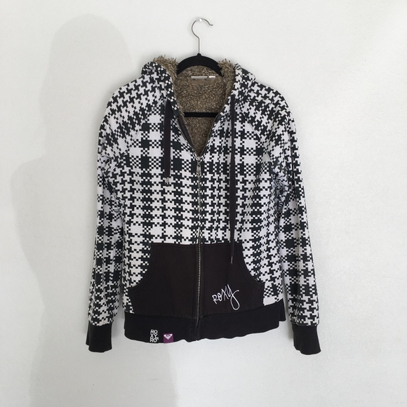 Roxy Black and White Pattern Hooded Winter Jacket - Picture 1 of 7